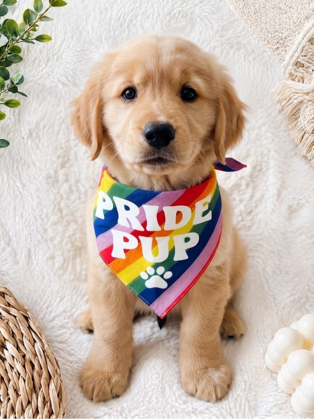 Pride Pup Rainbow Dog Bandana – Adjustable Pet Neckerchief – One Size – New